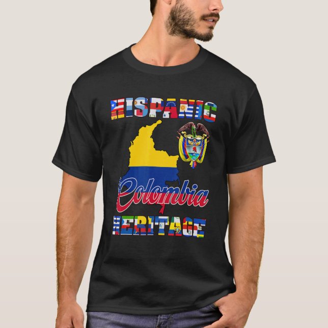 Camiseta Patrimônio Hispânico Mês Colômbia Bandeira Colômbi (Frente)