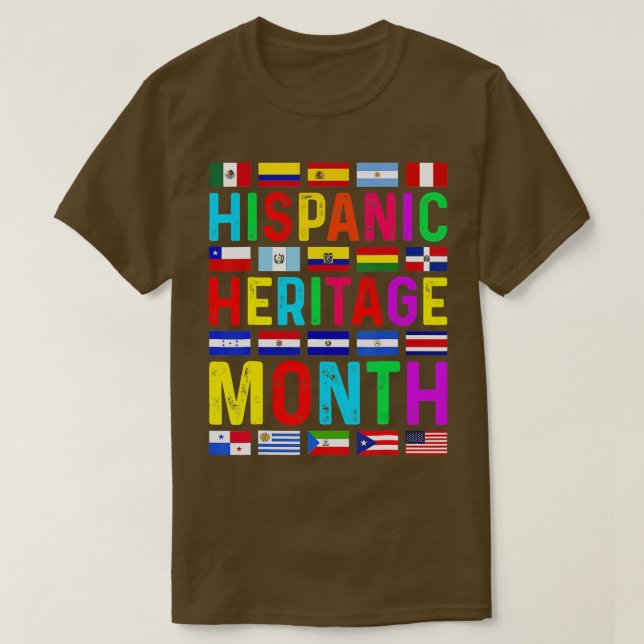 Camiseta Patrimônio Hispânico Mês dos Países Latinos Nacion (Frente do Design)