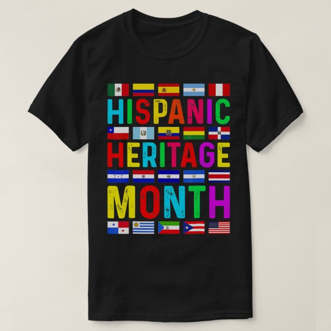 Camiseta Patrimônio Hispânico Mês dos Países Latinos Nacion (Frente do Design)