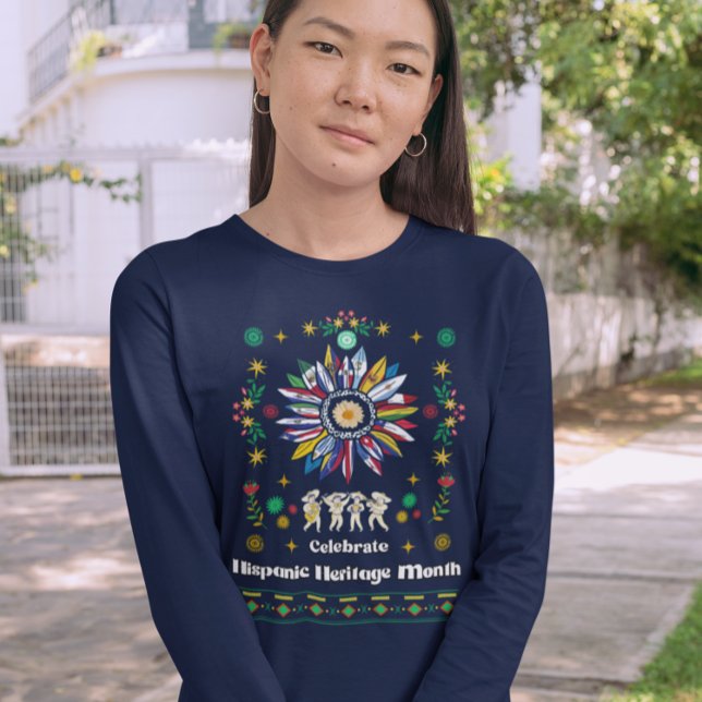 Camiseta Patrimônio Hispânico Mês Latino Flagres girassol D (Criador carregado)