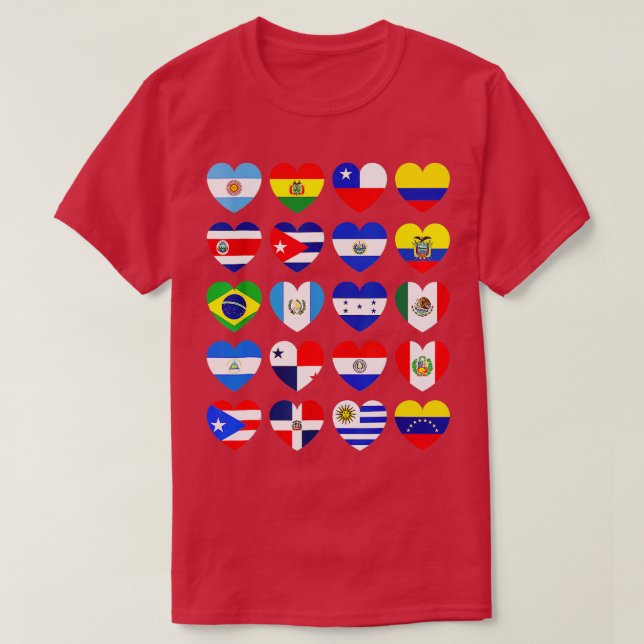 Camiseta Patrimônio Hispânico Mês Latino Todos os Países Co (Frente do Design)