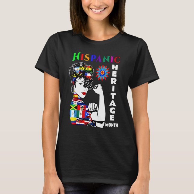 Camiseta Patrimônio Hispânico Mês Mulheres Latino Países Fl (Frente)