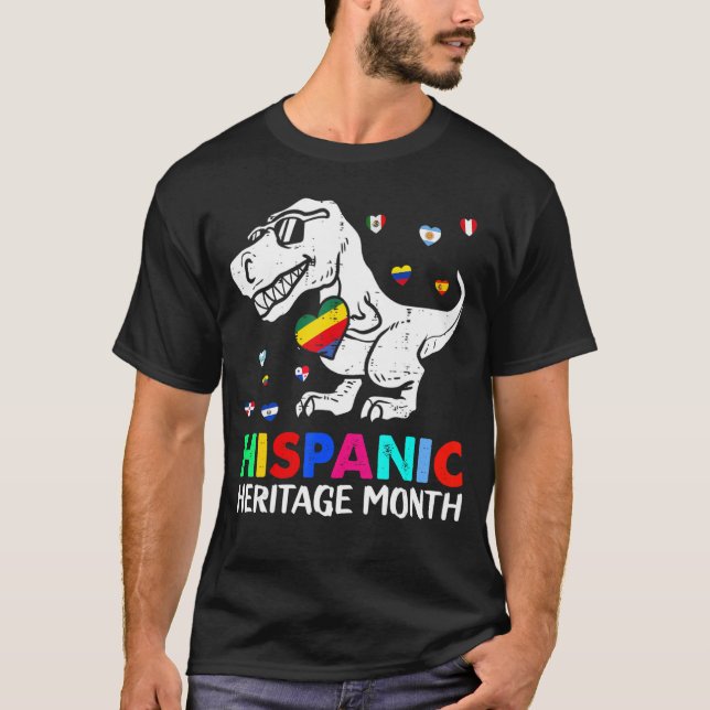 Camiseta Patrimônio Hispânico Mês Orgulhoso Latino Dinossau (Frente)