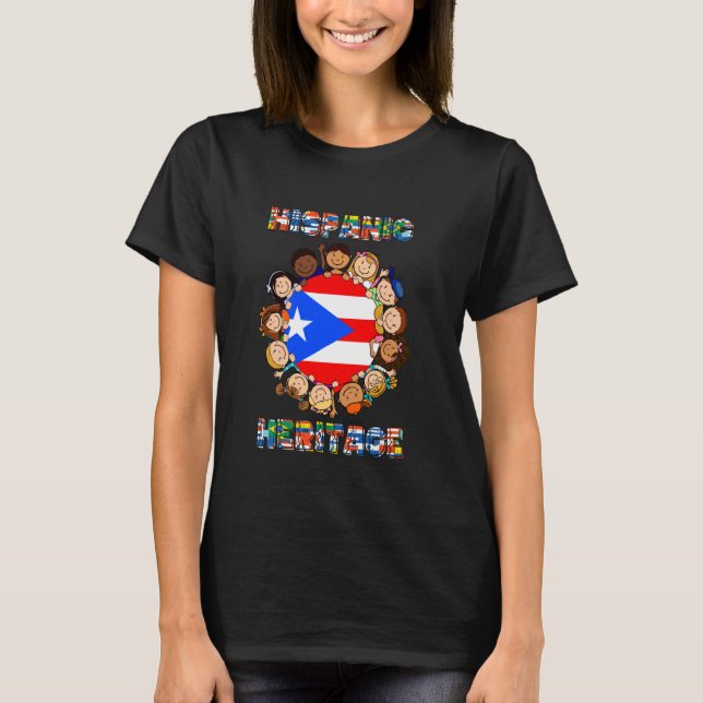 Camiseta Patrimônio Hispânico Mês Porto Rico Bandeira Boric (Frente)