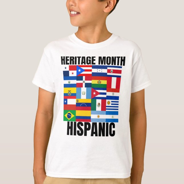Camiseta Patrimônio Mês da Hispânia pavilhões espanhóis (Frente)