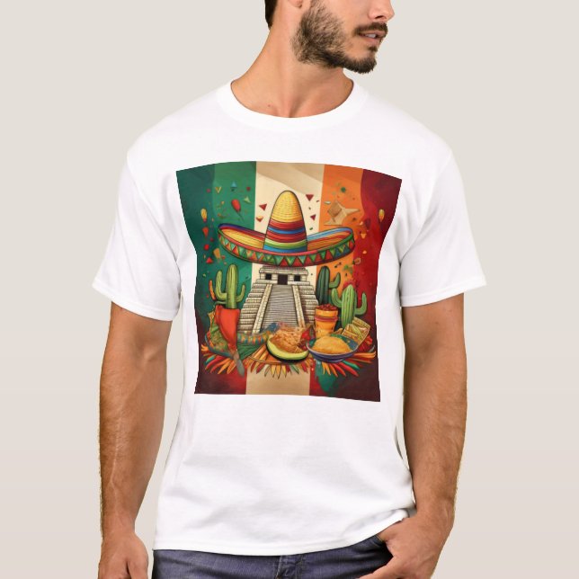 Camiseta Patrimônio Mexicano e Trabalho de arte Fiesta (Frente)