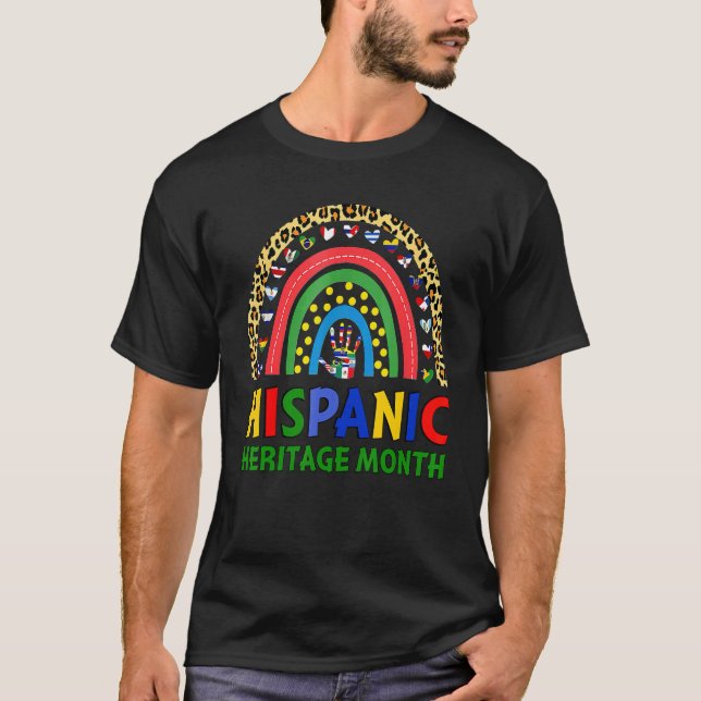 Camiseta Patrimônio Nacional Hispânico Mês Arco-Íris Latim  (Frente)