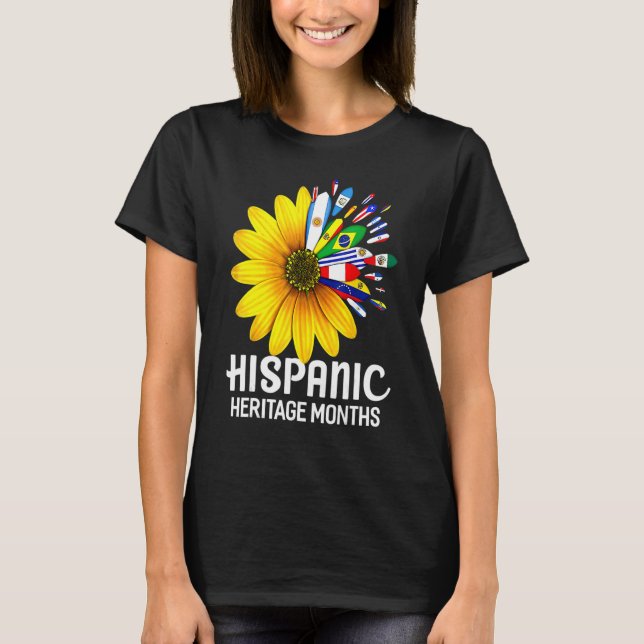 Camiseta Patrimônio Nacional Hispânico Mês de Sunflower Cou (Frente)