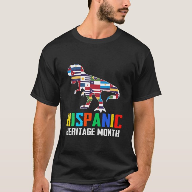 Camiseta Patrimônio Nacional Hispânico Mês Dinossauros Lati (Frente)