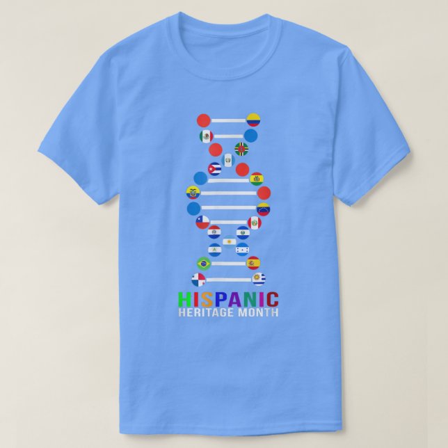 Camiseta Patrimônio Nacional Hispânico Mês DNA Latino (Frente do Design)