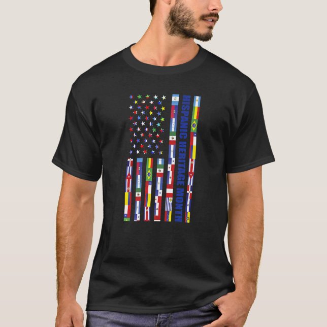 Camiseta Patrimônio Nacional Hispânico Mês dos EUA Bandeira (Frente)