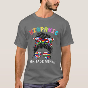 Camiseta Patrimônio Nacional Hispânico Mês Latino Bandeiras