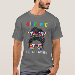 Camiseta Patrimônio Nacional Hispânico Mês Latino Bandeiras