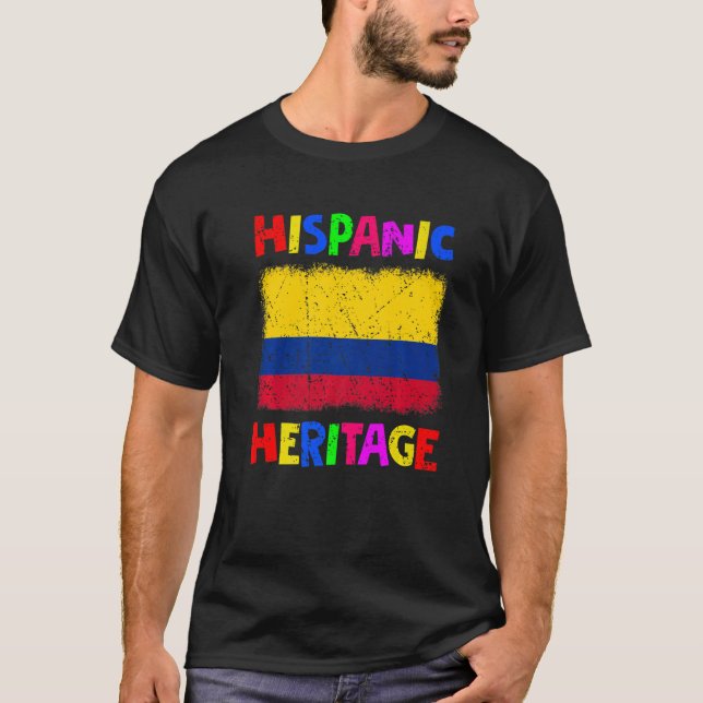 Camiseta Patrimônio Nacional Hispânico Mês Latino Colômbia  (Frente)