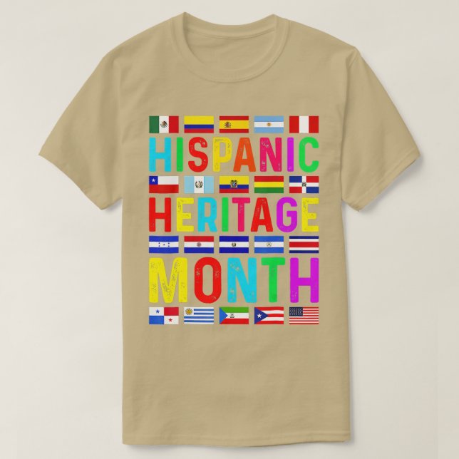 Camiseta Patrimônio Nacional Hispânico Mês Latino Todos os  (Frente do Design)