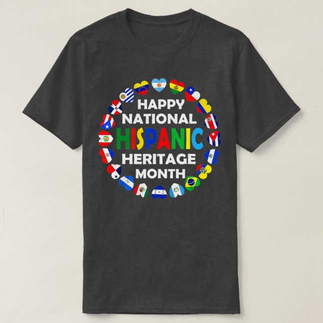 Camiseta Patrimônio Nacional Hispânico Mês Latino Todos os  (Frente do Design)