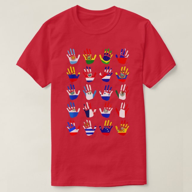 Camiseta Patrimônio Nacional Hispânico Mês Mãos Todos os Co (Frente do Design)