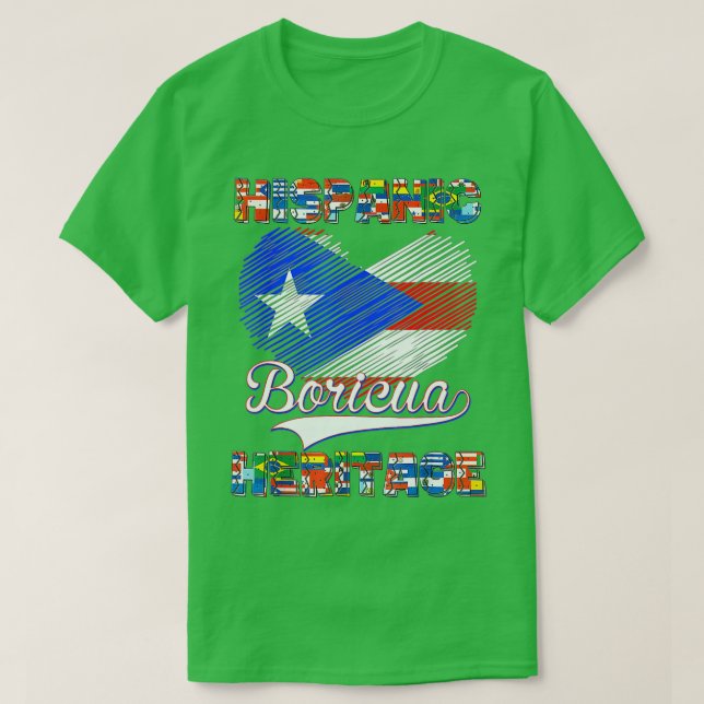 Camiseta Patrimônio Nacional Hispânico Mês Porto Rico Bande (Frente do Design)