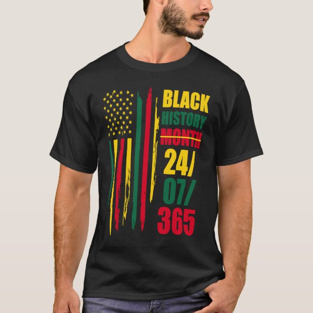 Camiseta Patrimônio Negro História Negra Mês 24 7 365 Orgul (Frente)