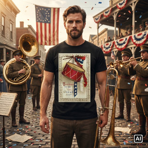 Camiseta Pátrio Vintage, Tambores com Notas Musicais