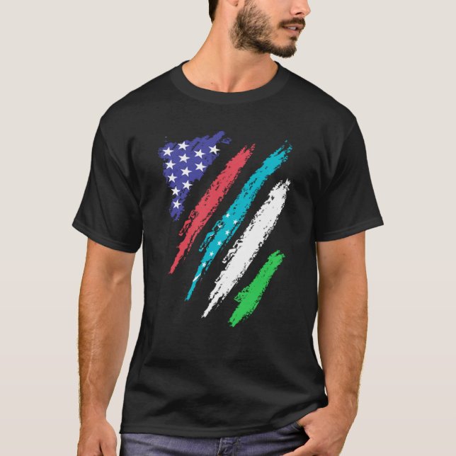 Camiseta Patriot Americano do Uzbequistão Bandeira do Coraç (Frente)