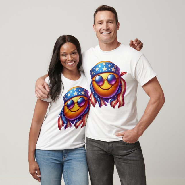 Camiseta Patriot Groovy Retro Smiley face de julho (Unissex)