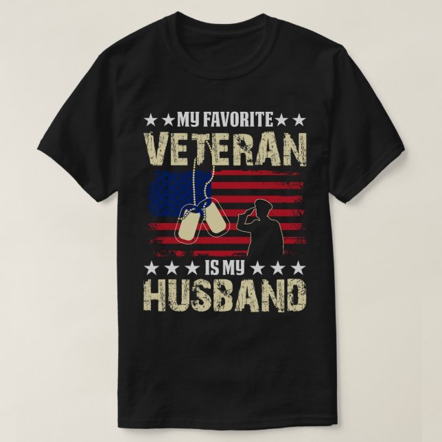 Camiseta Patriot Husband USA Flag Meu Veterano Favorito é M (Frente do Design)