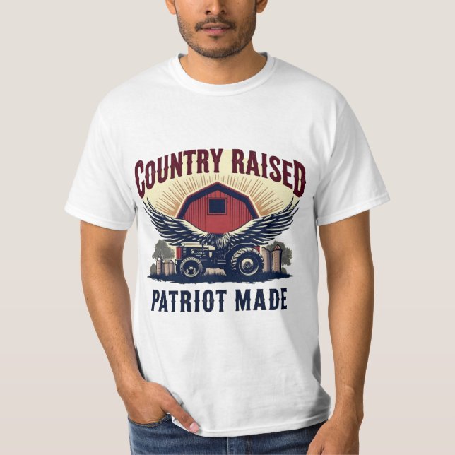 Camiseta Patriot Made Barn & Trator Criado por País com Wi (Frente)