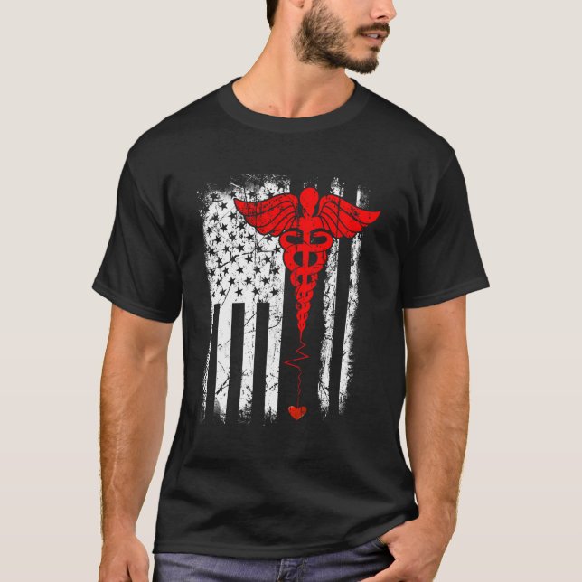 Camiseta Patriot Roupa Enfermeira Thin Red Line Bandeira Am (Frente)
