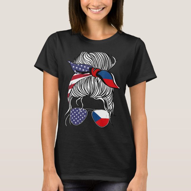 Camiseta Patriota Americana Mulheres Bandeiras Checas Garot (Frente)