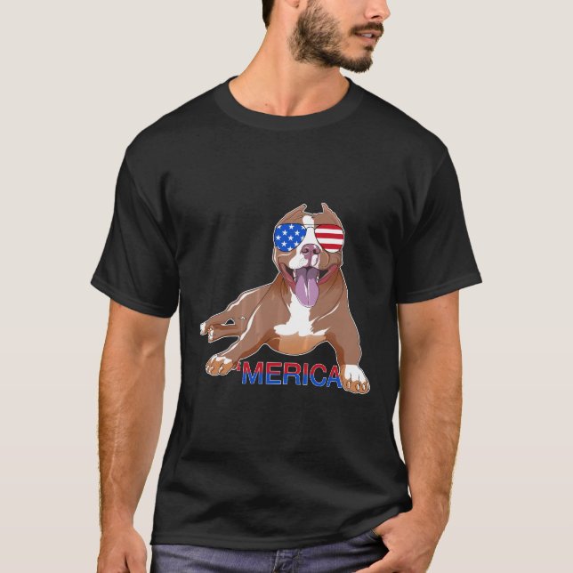 Camiseta Patriota Engraçado Pitbull Merica (Frente)