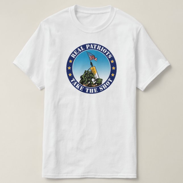 Camiseta Patriotas Reais Levam A Foto - Iwo Jima Pro Vax Cl (Frente do Design)