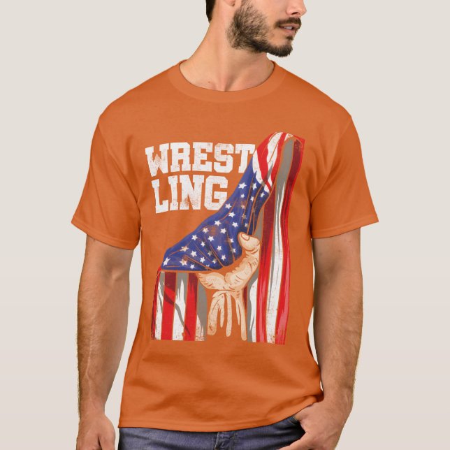 Camiseta Patriotic American Flag Combat Sport Wrestler vint (Frente)