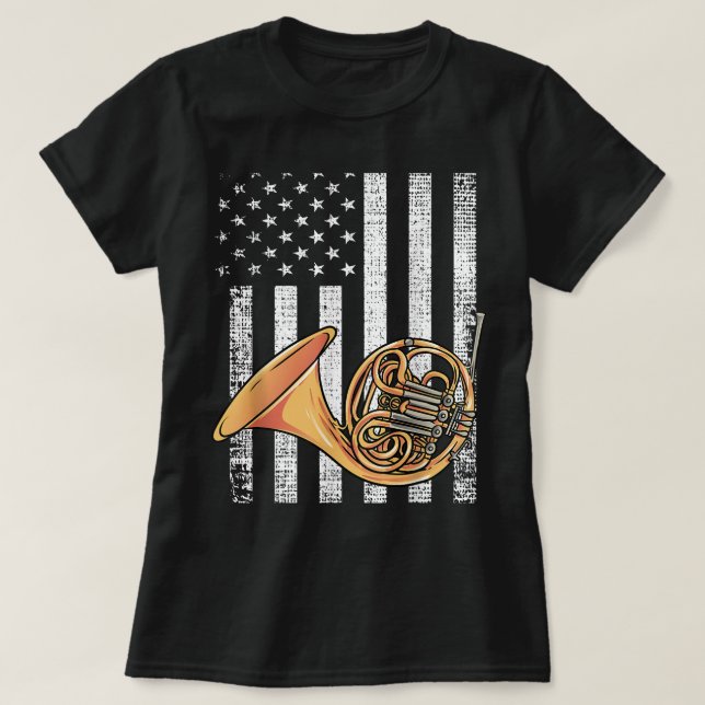 Camiseta Patriotic American Flag Design - Corno Francês (Frente do Design)