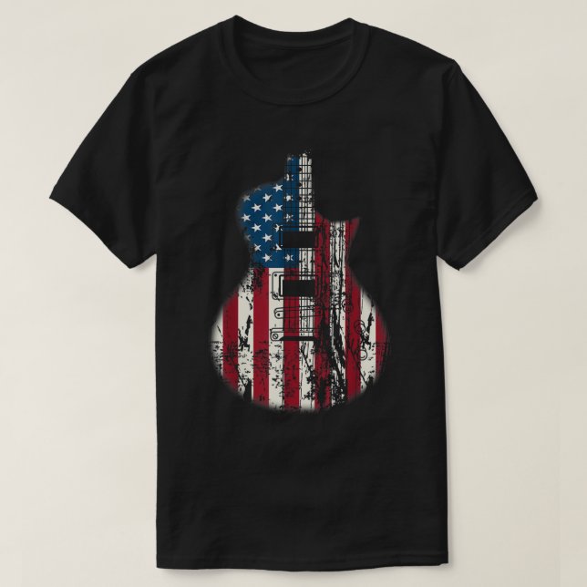 Camiseta Patriotic American Flag Guitar Design (Frente do Design)
