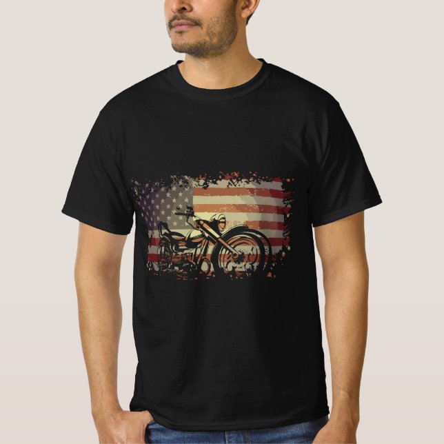 Camiseta Patriotic American Flag Motorcycle Biker  (Frente)
