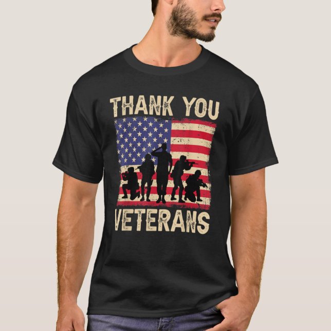 Camiseta Patriotic American Flag Thank You Veterans For Men (Frente)