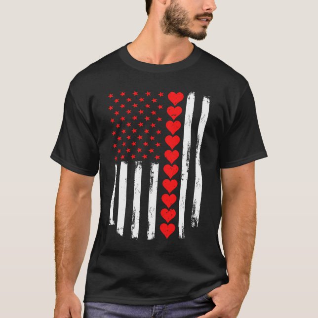 Camiseta Patriotic American Flag USA Dia de os namorados He (Frente)