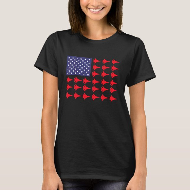 Camiseta Patriotic American Flag USA Fighter Jets Airplane  (Frente)