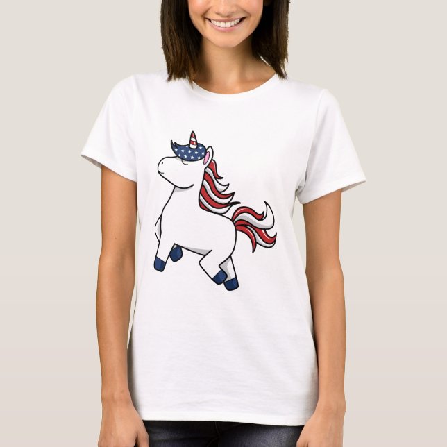 Camiseta Patriotic American Unicorn Stars Stripes USA  (Frente)