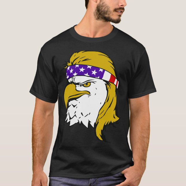 Camiseta Patriotic Bald Eagle Mullet EUA Flag Americano (Frente)