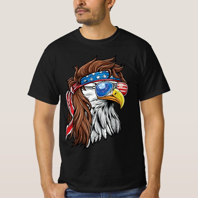 Camiseta Patriotic Bald Eagle Mullet USA American Flag 4th  (Frente)