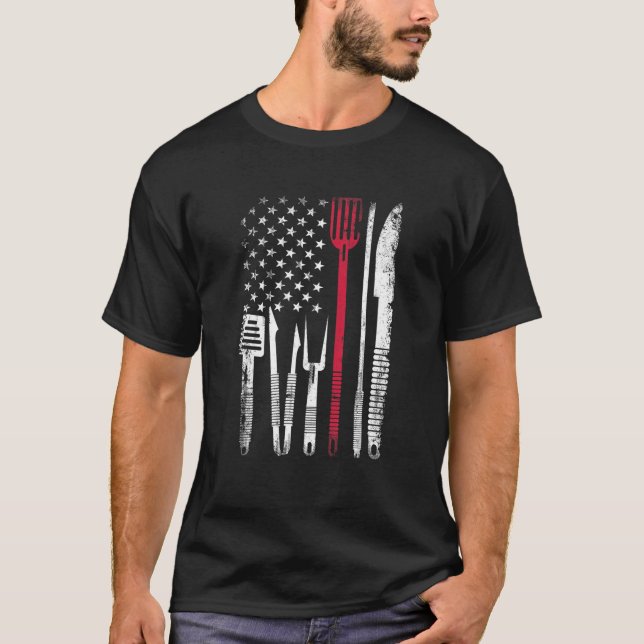 Camiseta Patriotic Barbecue Chef American Flag 4Th Of July (Frente)