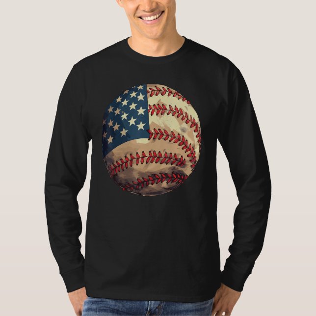 Camiseta Patriotic Baseball 4th Of July USA American Flag (Frente)