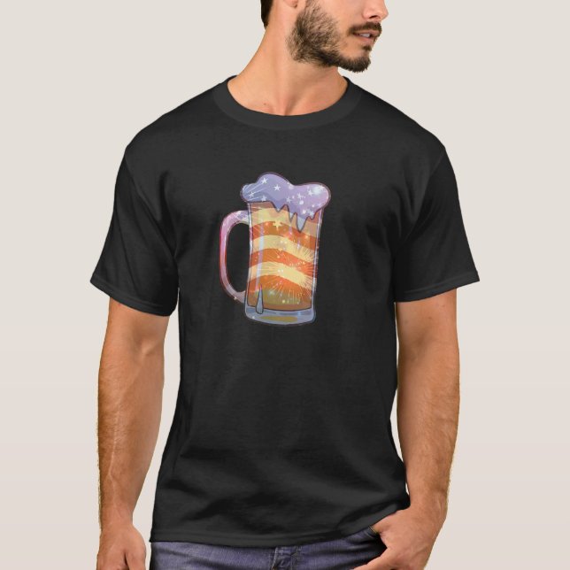 Camiseta Patriotic Beer Mug American Flag 4 de julho, quart (Frente)