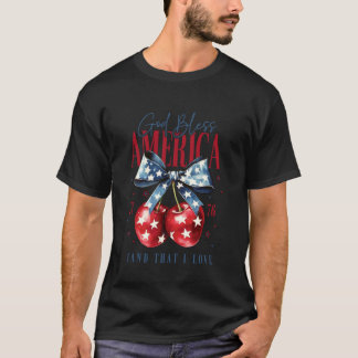 Camiseta Patriotic Bow and Cherries God Bless America 1776 