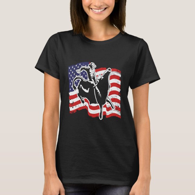 Camiseta Patriotic Bull Rider Western Rodeo American Flag B (Frente)