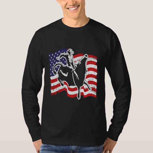 Camiseta Patriotic Bull Rider Western Rodeo American Flag B (Frente)