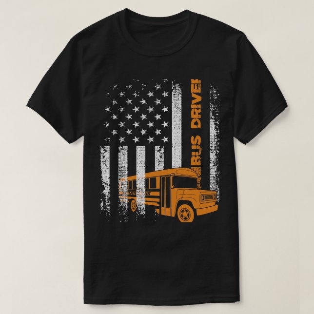 Camiseta Patriotic Bus Driver USA American Flag School Bus (Frente do Design)