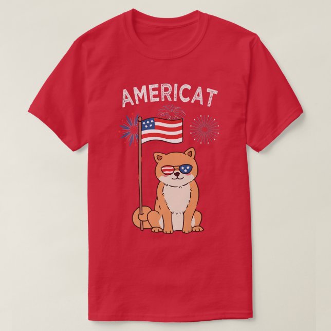 Camiseta Patriotic Cat Happy, 4 de julho, Fireworks America (Frente do Design)
